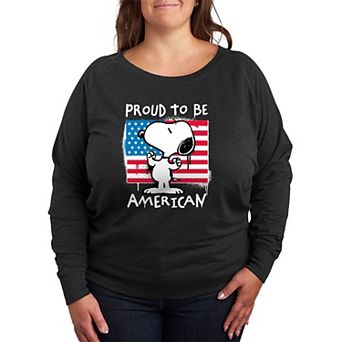 Plus Size Peanuts Snoopy Proud To Be American French Terry Long Sleeve Tee