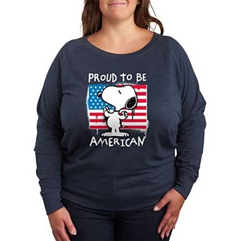 Plus Size Peanuts Snoopy Proud To Be American French Terry Long Sleeve Tee