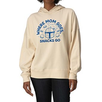 Women's Star Wars The Mandalorian Where Mom Goes, Snacks Go Oversized Fleece Hoodie Sweatshirt