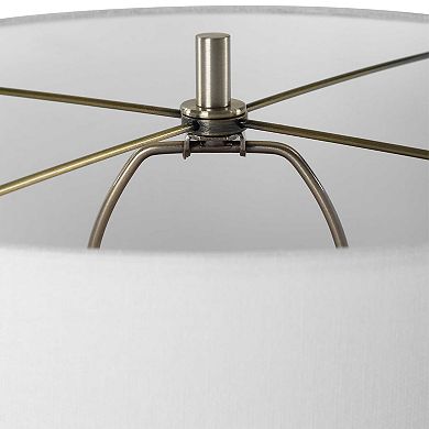 Table Lamp, 3D Raised Block Patterns, White Linen Shade, Blue 23 Inch