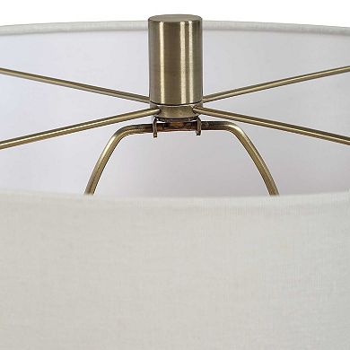 Table Lamp, Round Linen Shade, Ruby Red Textured Round Ceramic, 23 Inch