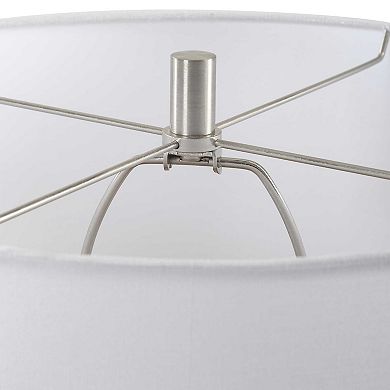 Table Lamp, Teal Ribbed Ceramic Base and White Linen Shade, 28 Inch