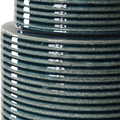 Table Lamp, Teal Ribbed Ceramic Base and White Linen Shade, 28 Inch