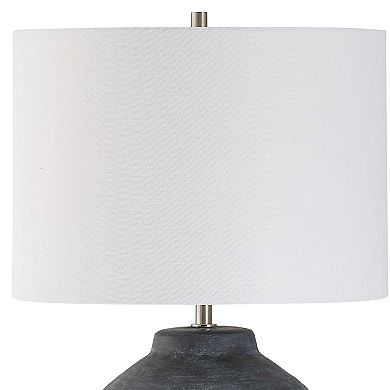 Table Lamp, Off White Linen Shade, Weathered Black Urn Body, 24 Inch