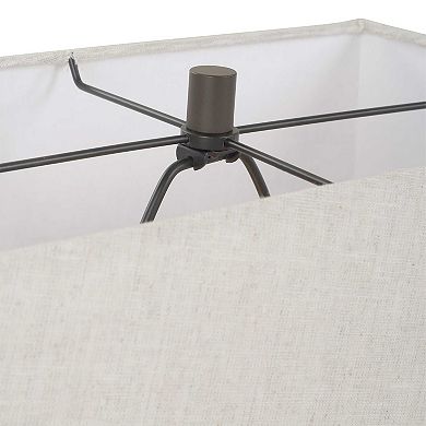 Horse Sculpture Table Lamp, Beige Linen Shade, 29 Inch Black Iron