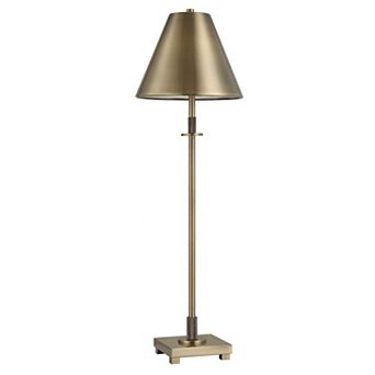Table Lamp with Antique Brass Metal Body and Tapered Shade, 32 Inch
