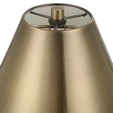 Table Lamp with Antique Brass Metal Body and Tapered Shade, 32 Inch
