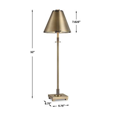 Table Lamp with Antique Brass Metal Body and Tapered Shade, 32 Inch