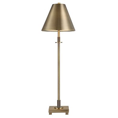 Table Lamp with Antique Brass Metal Body and Tapered Shade, 32 Inch