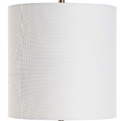 Table Lamp, Crystal Base, White Linen Shade, 32 Inch Antique Brass