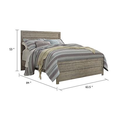 Kulv Queen Size Panel Bed with Plank-Style Design, Vintage Gray Wood