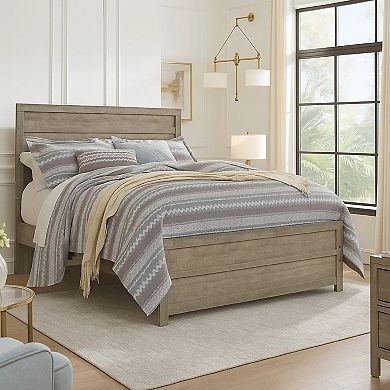 Kulv Queen Size Panel Bed with Plank-Style Design, Vintage Gray Wood