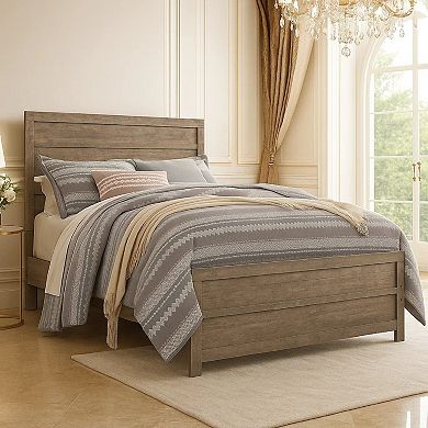 Kulv Queen Size Panel Bed with Plank-Style Design, Vintage Gray Wood