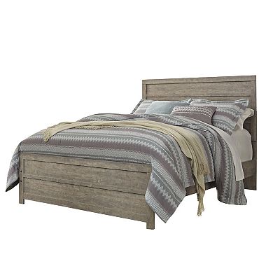 Kulv Queen Size Panel Bed with Plank-Style Design, Vintage Gray Wood
