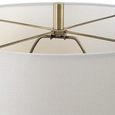 Accent Table Lamp, Cream Marble Base, Off White Linen Shade, 23 Inch