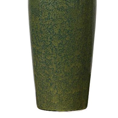 Table Lamp, Beige Linen Shade, Distressed Emerald Green Ceramic 28 Inch