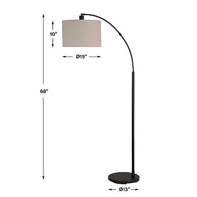 Arc Floor Lamp, Off White Linen Shade, Black Metal Frame, 68 Inch
