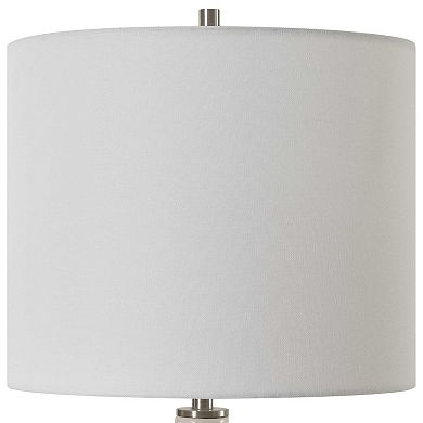 Table Lamp, White Linen Shade, 23 Inch Black and White Ceramic Accent