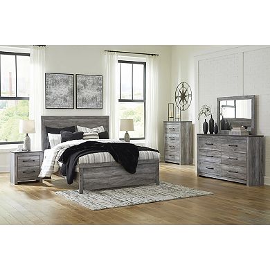 Roso Queen Panel Bed with Wood Grain Finish, Dark Gray Wood-Laminate