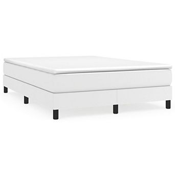 Yeri Full Size Bed Frame, White Faux Leather, Low Profile Legs