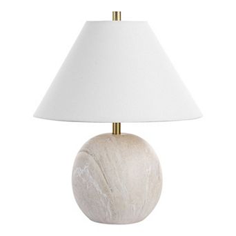 Table Lamp, Water Marble Ceramic and White Linen Shade, 17 Inch