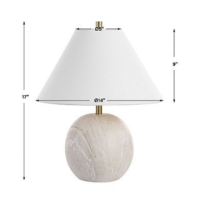 Table Lamp, Water Marble Ceramic and White Linen Shade, 17 Inch