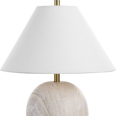 Table Lamp, Water Marble Ceramic and White Linen Shade, 17 Inch