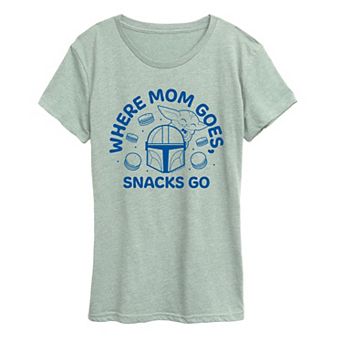 Women's Star Wars The Mandalorian Where Mom Goes, Snacks Go Graphic Tee