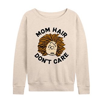 Women's Peanuts Peppermint Patty Mom Hair Don't Care French Terry Long Sleeve Tee