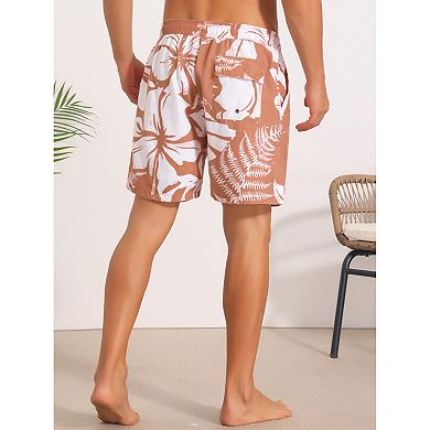 Contrast Pattern Board Shorts for Men's Drawstring Bathing Summer Beach Shorts