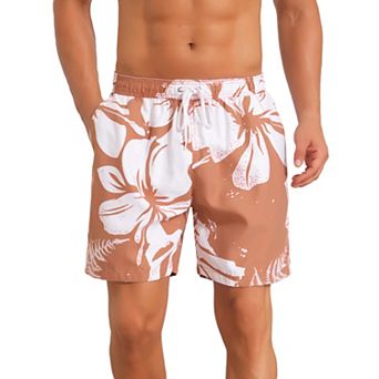 Contrast Pattern Board Shorts for Men's Drawstring Bathing Summer Beach Shorts