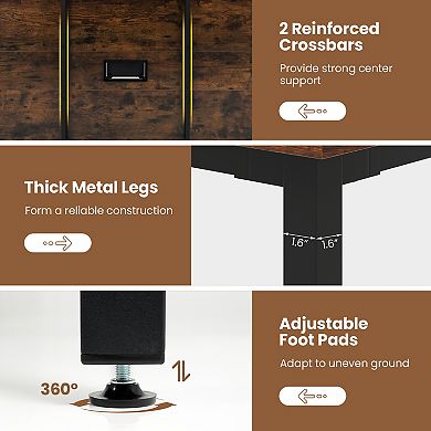 Gymax Large Office Table with Cable Grommet Sturdy Metal Legs for Boardroom