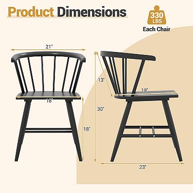 Gymax Windsor Dining Chair Set of 2/4 w/Rubber Wood Frame Curved Spindle Back & Armrest