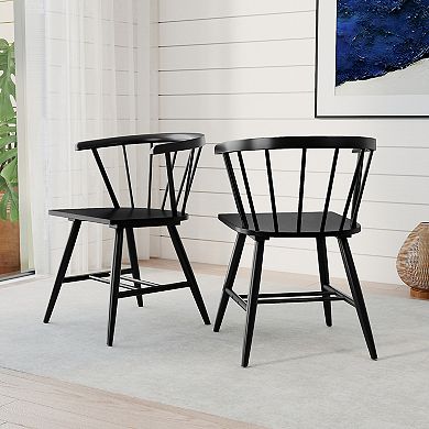 Gymax Windsor Dining Chair Set of 2/4 w/Rubber Wood Frame Curved Spindle Back & Armrest
