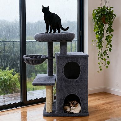 Gymax Cat Tree w/ 2-Tier Condo Padded Plush Top Perch Sisal Scratching Posts