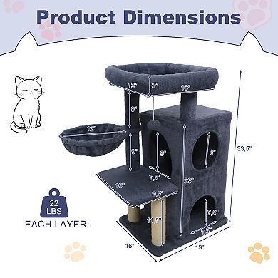 Gymax Cat Tree w/ 2-Tier Condo Padded Plush Top Perch Sisal Scratching Posts