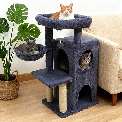 Gymax Cat Tree w/ 2-Tier Condo Padded Plush Top Perch Sisal Scratching Posts