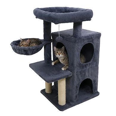 Gymax Cat Tree w/ 2-Tier Condo Padded Plush Top Perch Sisal Scratching Posts