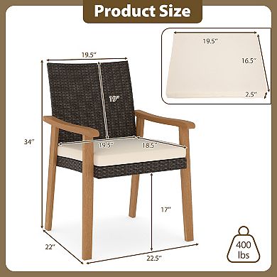 Gymax Patio Dining Chair 2/4 PCS w/Cushion Wood Armrests Metal Frame for Garden Off White