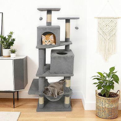 Gymax Cat Tree for Indoor Cats w/Dual Condos Hammock Sisal Scratching Posts