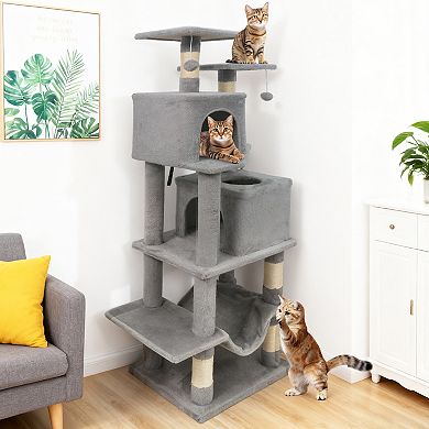 Gymax Cat Tree for Indoor Cats w/Dual Condos Hammock Sisal Scratching Posts