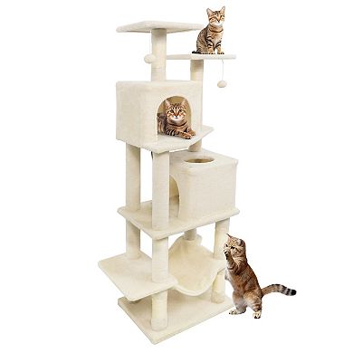 Gymax Cat Tree for Indoor Cats w/Dual Condos Hammock Sisal Scratching Posts