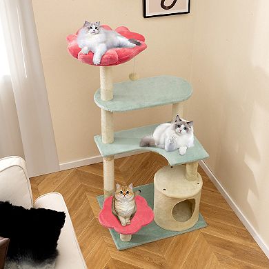 Gymax Flower Cat Tree w/Flower-shaped Soft Perch Sisal Scratching Posts