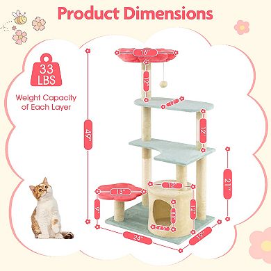 Gymax Flower Cat Tree w/Flower-shaped Soft Perch Sisal Scratching Posts
