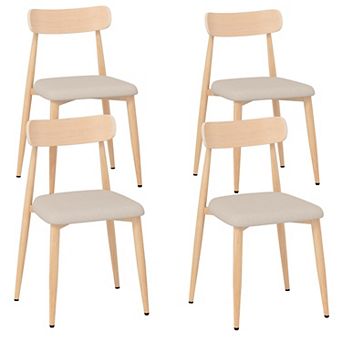 Gymax Modern Upholstered Dining Chairs Linen Fabric Mid-Century Modern Accent Armless Chair