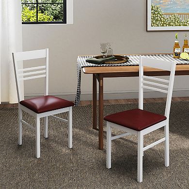 Gymax Wood Dining Chairs Set of 2 w/Rubber Wood Frame Padded Seat & Slatted Backrest