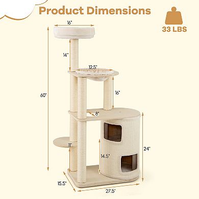Gymax Modern Cat Tree for Indoor Cats w/ 2-Story Condo Sisal Scratching Posts & Mat