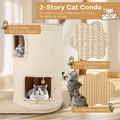 Gymax Modern Cat Tree for Indoor Cats w/ 2-Story Condo Sisal Scratching Posts & Mat