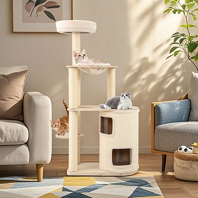 Gymax Modern Cat Tree for Indoor Cats w/ 2-Story Condo Sisal Scratching Posts & Mat