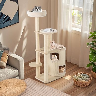 Gymax Modern Cat Tree for Indoor Cats w/ 2-Story Condo Sisal Scratching Posts & Mat
